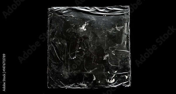 Obraz Square, dark, plastic sheet with wrinkles and texture.  Wrinkled,  crumpled surface,  visually heavy,  contrast,  black and white,  abstract