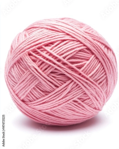 Fototapeta Studio shot of a single ball of soft pink yarn against a white background for knitting and crochet projects craft supply
