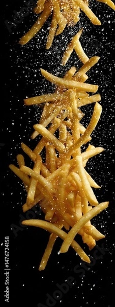 Obraz crispy tasty potato fries chips with salt flavour spice powder . aspect ratio 3:8