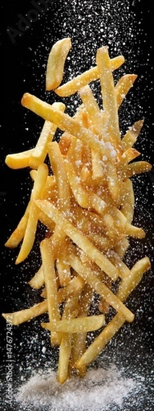 Obraz crispy tasty potato fries chips with salt flavour spice powder . aspect ratio 3:8