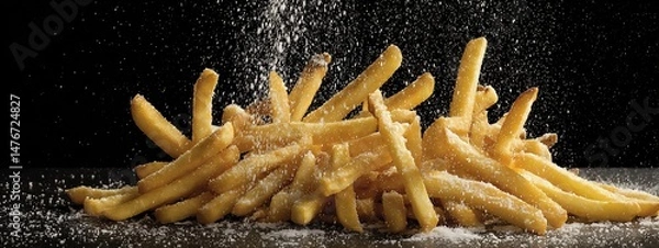 Obraz crispy tasty potato fries chips with salt flavour spice powder . aspect ratio 8:3