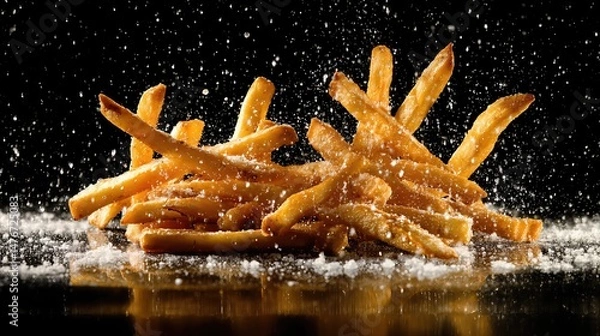 Obraz crispy tasty potato fries chips with salt flavour spice powder . aspect ratio 16:9