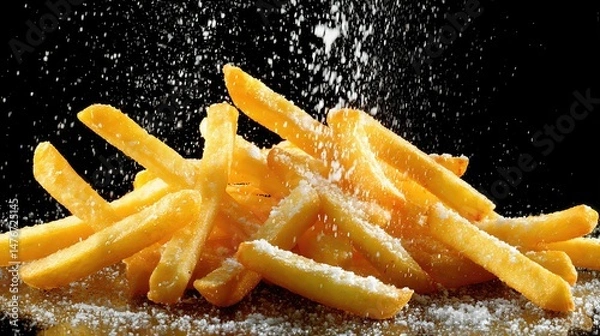 Obraz crispy tasty potato fries chips with salt flavour spice powder . aspect ratio 16:9