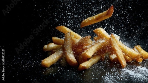 Obraz crispy tasty potato fries chips with salt flavour spice powder . aspect ratio 16:9
