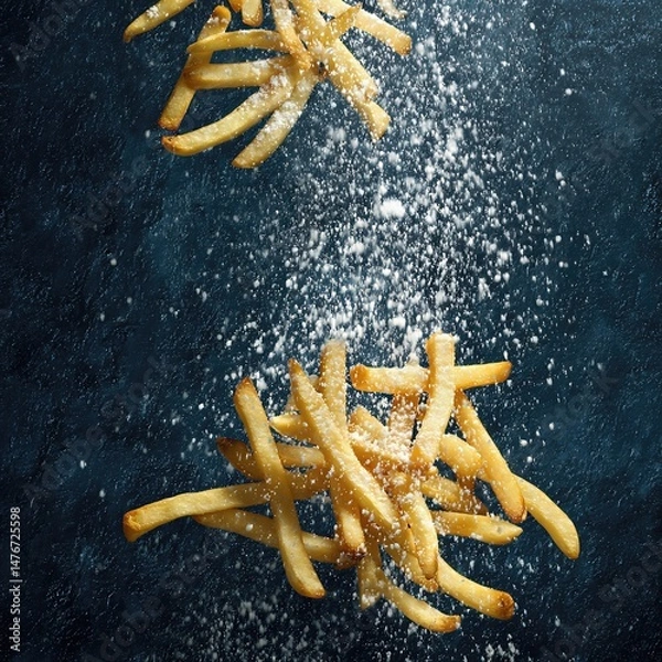 Obraz crispy tasty potato fries chips with salt flavour spice powder . aspect ratio 1:1