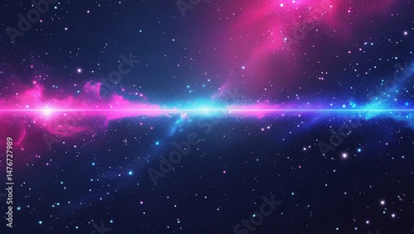 Fototapeta Digital Cosmic Illustration – Pink & Blue Nebula with Stars, Horizontal Gradient Galaxy Art, Vibrant Celestial Background Design