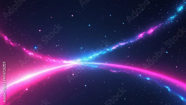 Fototapeta Digital Cosmic Illustration – Pink & Blue Nebula with Stars, Horizontal Gradient Galaxy Art, Vibrant Celestial Background Design