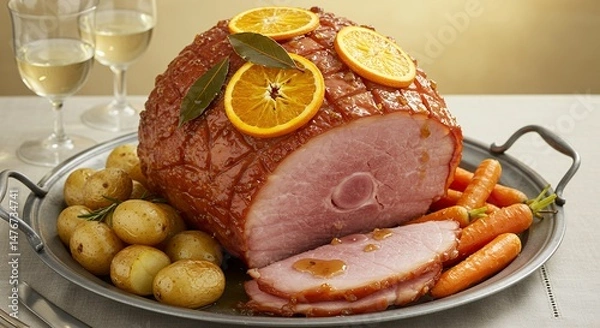 Obraz Ham with Oranges and Carrots