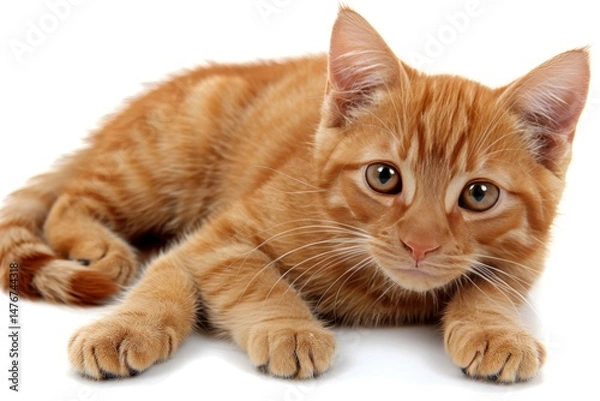 Fototapeta Isolated cat on white background with ample copy space for text and design elements