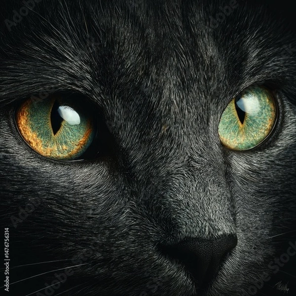Fototapeta Ethereal Gaze: An Intense Close-Up of a Cat's Eyes, Capturing the Mystique and Beauty of Feline Vision and its Piercing Stare.