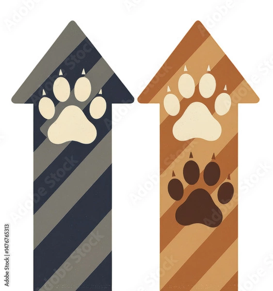 Obraz Paw Print Arrows, blue & brown stripes with transparent background..