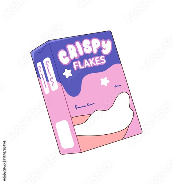 Fototapeta Closed packaging of crispy flakes for breakfast. Cardboard box of cornflakes, cereals, muesli with grains. Granola, healthy snack, fast food. Flat isolated vector illustration on white background
