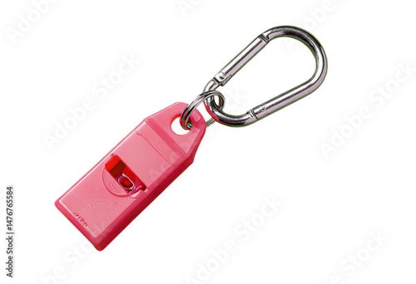 Obraz Pink Whistle with Silver Carabiner Clip, transparent background.