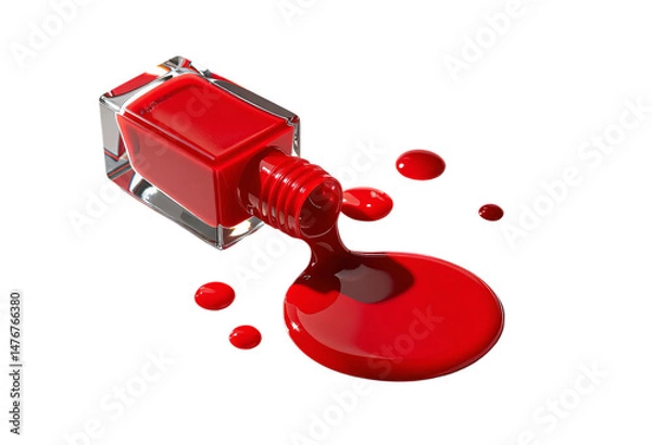 Obraz Red Nail Polish Spill, with Transparent Background. Beauty, Cosmetics.
