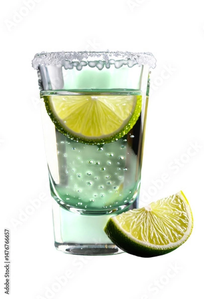 Obraz Salty Tequila Shot Glass, Lime, with transparent background.
