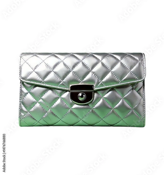 Obraz Silver Quilted Clutch, Fashion Accessory with transparent background.