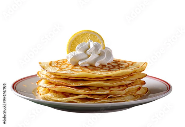 Obraz Stack of Crepes, with Lemon, Whipped Cream, transparent background.