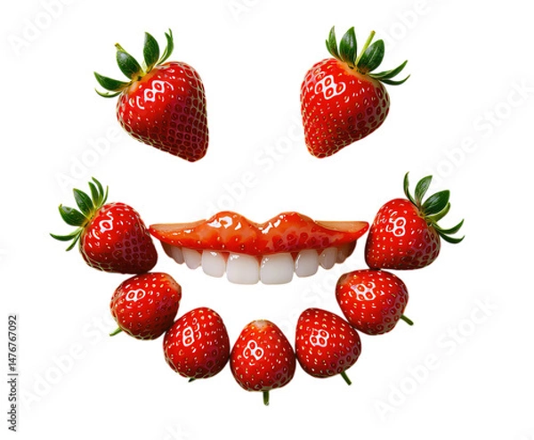 Obraz Strawberry Smile, Red Berries and Lips, Transparent Background.