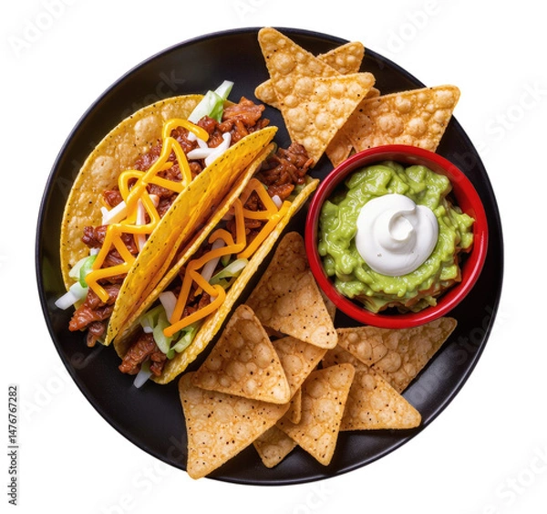 Obraz Tacos, Guacamole, Chips, with Transparent Background. Mexican Food.