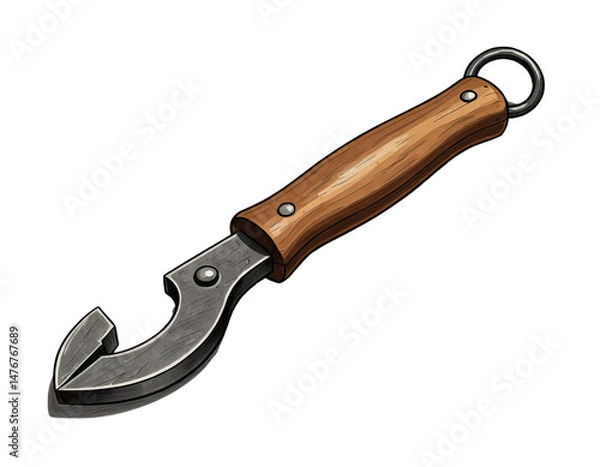 Obraz Vintage Can Opener, Brown Wood Handle, with Transparent Background.