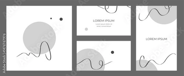 Obraz Set of minimalist templates for business cards and branded cards and posters. with black lines on a white background. Design concept for business branding, advertising flyers and typography copyspace.
