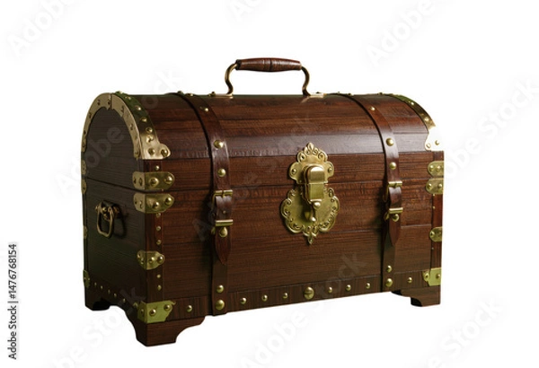 Obraz Wooden Treasure Chest, Gold Accents, with Transparent Background. Pirate Theme.