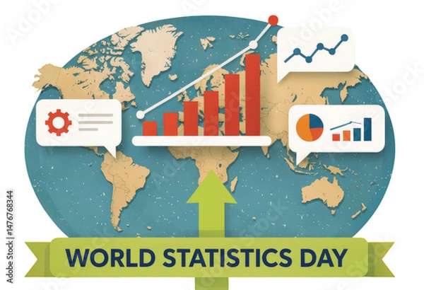 Obraz World Statistics Day, Globe with Charts, Transparent Background.