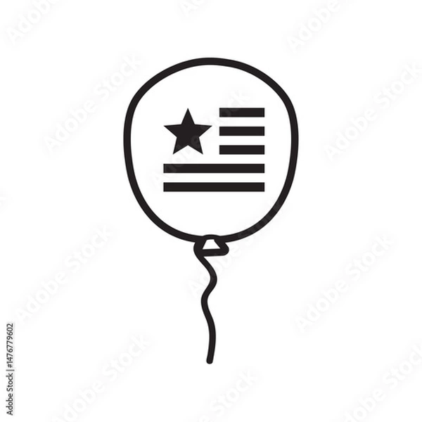 Fototapeta Patriotic balloon for 4th of July. Independence day. Outline vector icon. Illustration on white background.