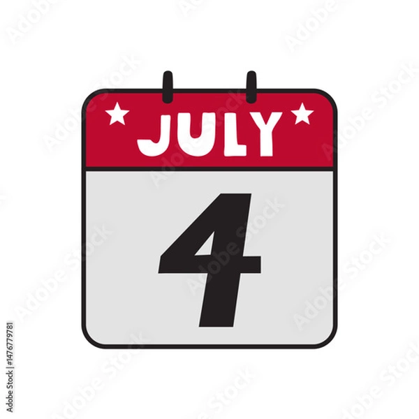 Fototapeta Calendar date - 4th of July. Flat design. Vector illustration on white background.