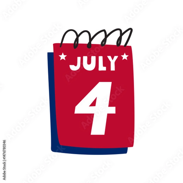 Fototapeta Red note. 4th of July. Flat design. Vector illustration on white background.