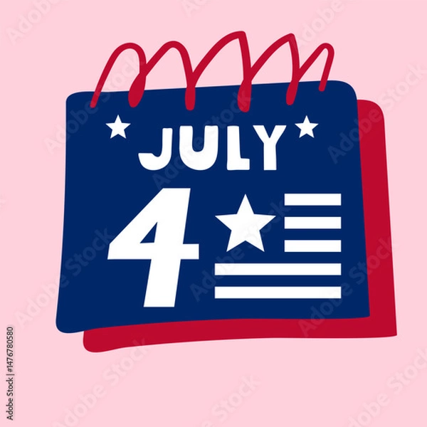 Fototapeta Calendar. 4th of July. Vector illustration on pink background.