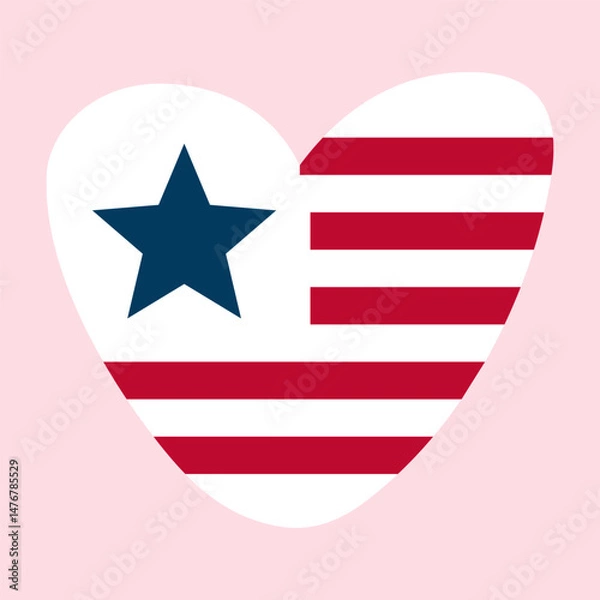 Fototapeta Heart-shaped flag of USA. Design for independence day. 4th of July. Flat vector design on pink background.