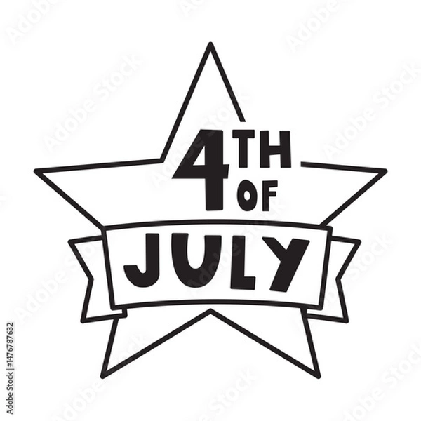 Fototapeta Star with ribbon. 4th of July. Independence day. Outline vector design. Flat illustration.