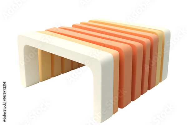 Fototapeta modern colorful bench with rounded orange and cream slats isolated png transparent cutout