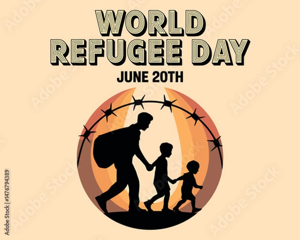 Fototapeta World Refugee Day design showing global migration and barbed wire