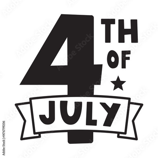 Fototapeta 4th of July. Hand drawn badge. Black color. Simple graphic design. Illustration.