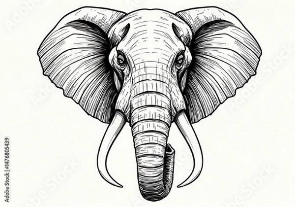 Fototapeta Majestic Elephant Head Drawing: Line Art Print