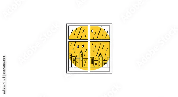 Obraz Rainy City View Through Window - Minimalist Illustration