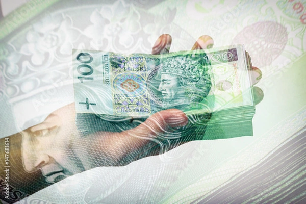 Obraz stack of polish banknotes in hand