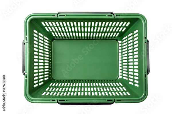 Fototapeta Empty green shopping basket overhead shot isolated on png background, green, shopping basket, basket, store, market, empty, container, plastic, retail, black background, isolated, overhead, top view