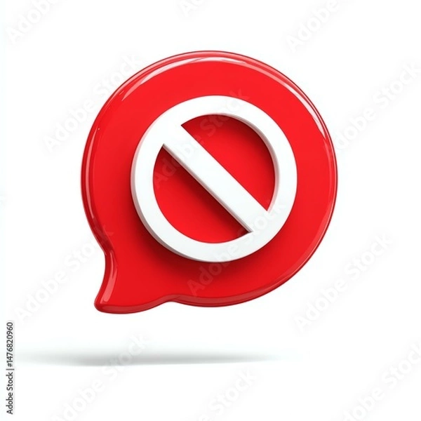 Fototapeta forbidden banned forbidden prohibition restriction A red speech bubble icon with a prohibition sign representing restrictions on freedom of speech or expression.
