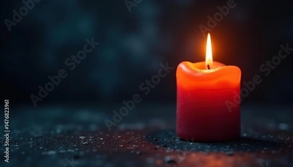 Fototapeta Spooky Halloween candle with flickering flame, casting eerie shadows on a dark background , pumpkin, autumn, spider