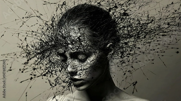 Obraz Conceptual art piece exploring the intersection of beauty and chaos in human expression