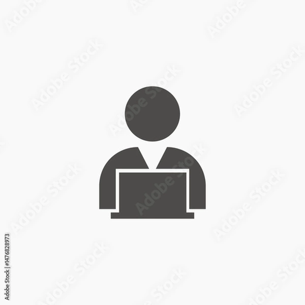 Fototapeta Man sitting at a computer laptop icon vector on white background
