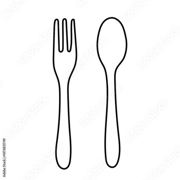Fototapeta スプーンとフォークの線画イラスト