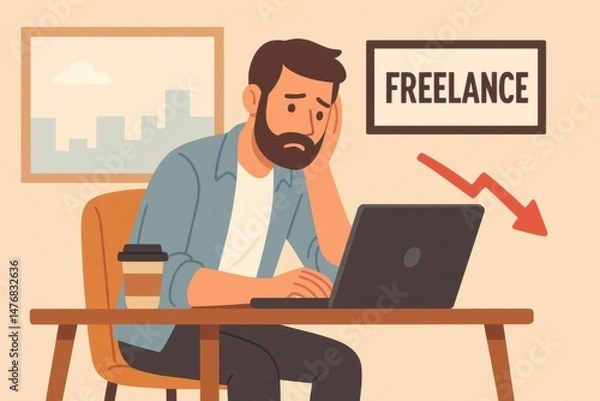 Fototapeta Freelancer experiencing decrease in work opportunities due to economic crisis