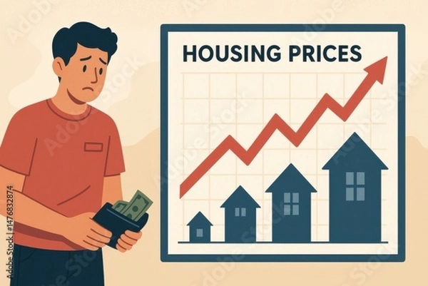 Fototapeta Housing crisis affecting homebuyers with increasing prices and limited budget