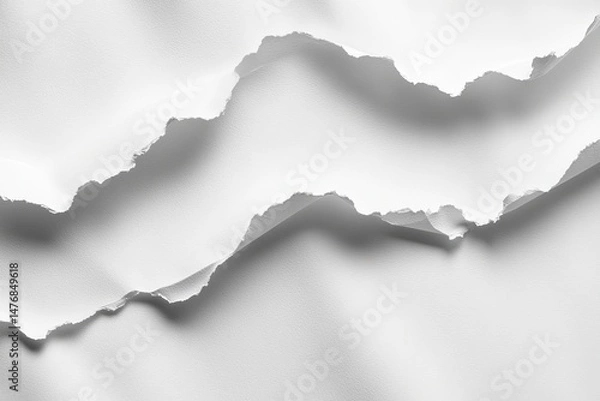 Obraz Layered, ripped white paper sheets.  Close-up view of torn edges, creating a textured, abstract design