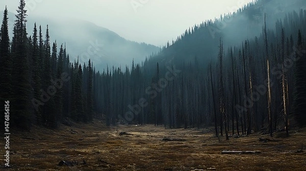 Fototapeta An abandoned, barren landscape where a forest once stood 