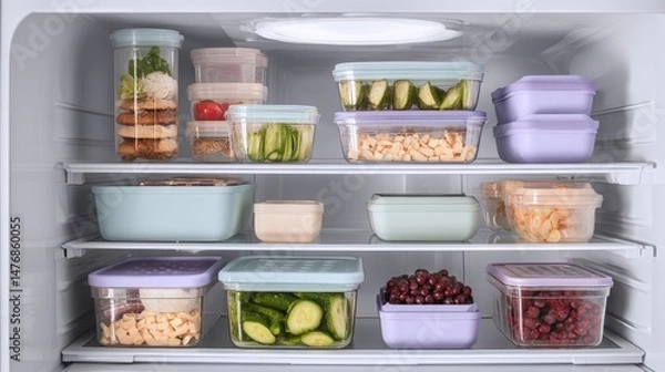 Obraz Organized Refrigerator: Healthy Meal Prep Containers